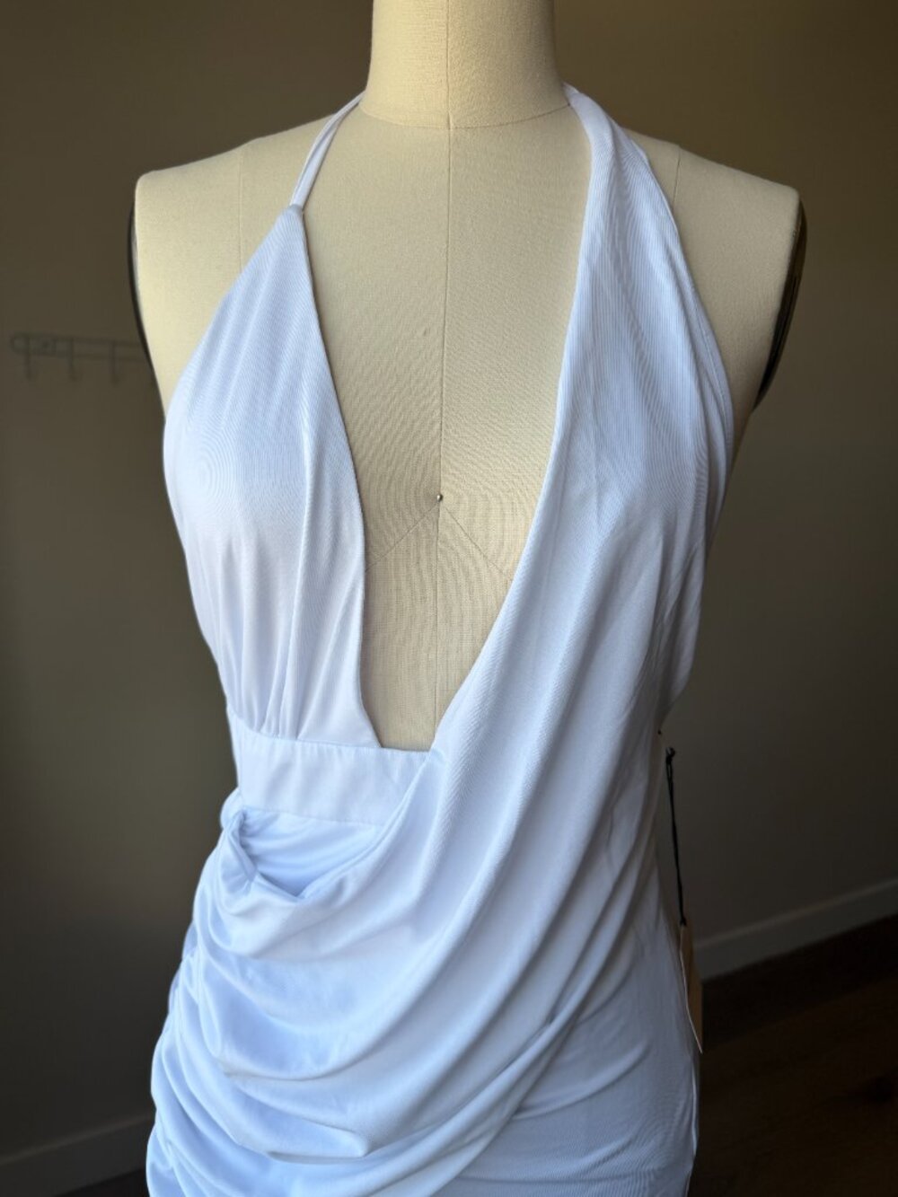 Superdown White Halter Maxi Dress | Deep V Draped Gown | Size M | Wedding Guest - Picture 4 of 8